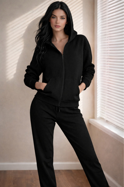 Pink Sky Unisex Zippered Hooded Sweatshirt & Jogger Tracksuit Set Oversized