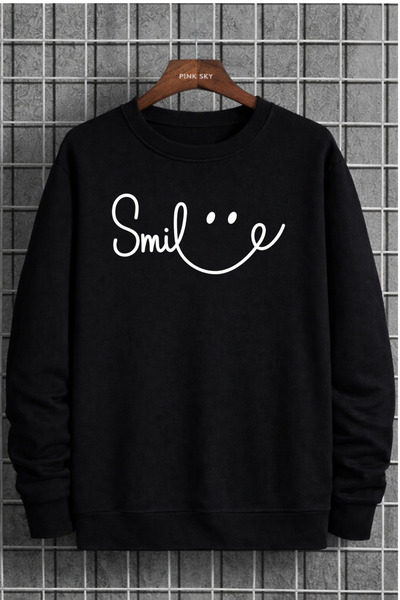 Pink Sky Unisex supradimensionat Bumbac cu imprimeu Swea tricou Zâmbet