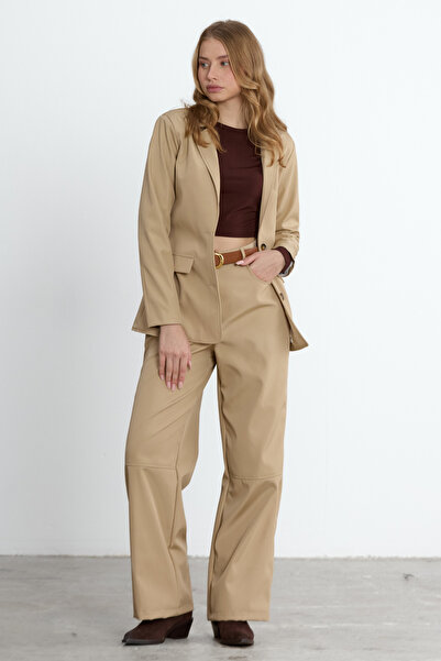 LADYA COLLECTION Bej Rengi Nova Deri Ceket