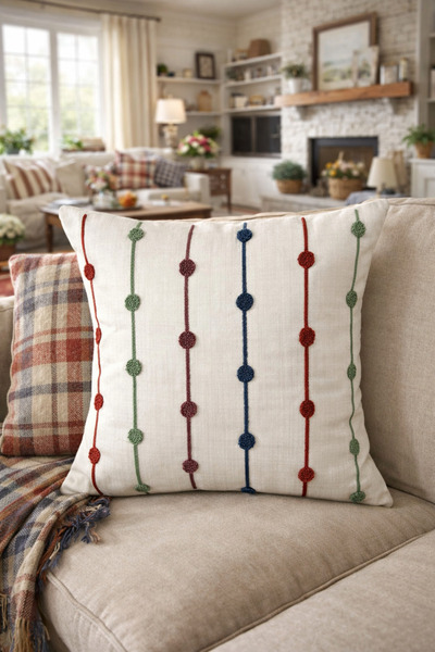 Pilloveland Punch Embroidered Throw Pillow Cover - 43*43 cm - Stick - Pnk001