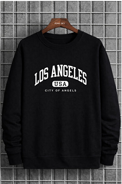 Pink Sky سويت شيرت قصة فضفاضة قطن مطبوع للجنسين - لوس أنجلوس