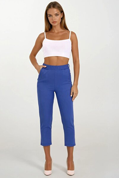 Trend Alaçatı Stili Women's Cobalt Double Pocket Elastic Waist Carrot Pants V...
