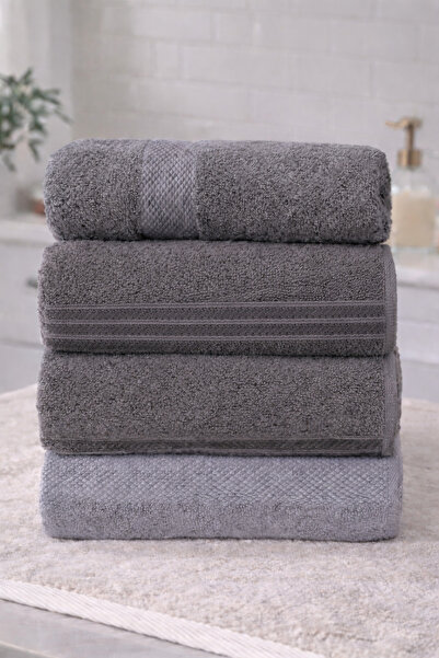 İQON 4-Piece Cotton Bath Towel Set Anthracite-Grey (125X60 cm)