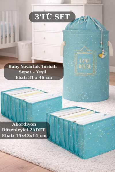 PONÇİK BEBEK Набір з 3 круглих мішків для дитячих речей Кошик для іграшок Орг...