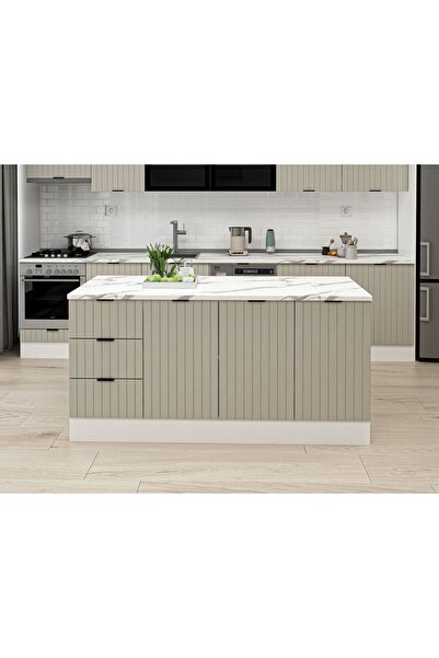 Alvinka 180 Cm Mbr_B Ada Mutfak Dolabı Beyaz Kumtaşı Suntalam