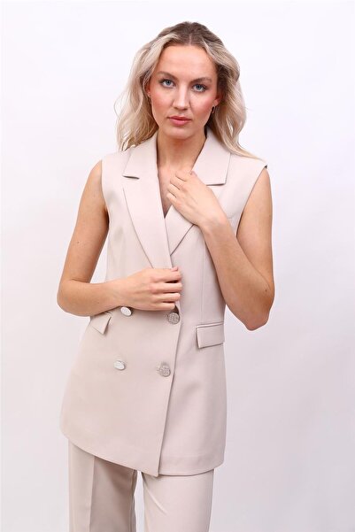 ÖNDER ÖZSOY Men's Collar Double-Breasted Blazer Women's Vest -Beige