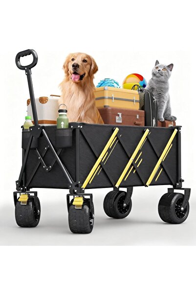 Generic عربة نقل كبيرة قابلة للطي شديدة التحمل مزودة بعجلات كبيرة لجميع التضا...