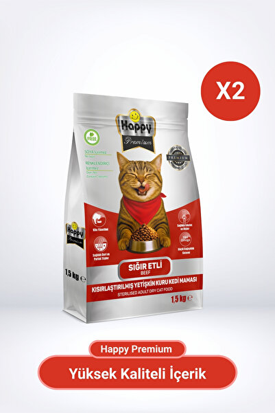 Happy Kısırlaştırılmış Sığır Etli Kuru Kedi Maması 3 Kg