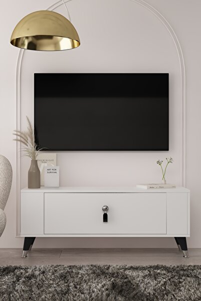 DEMONTE DECOR 1374DD RETRO-64 TV SEHPASI BEYAZ-SİYAH GÜMÜŞ