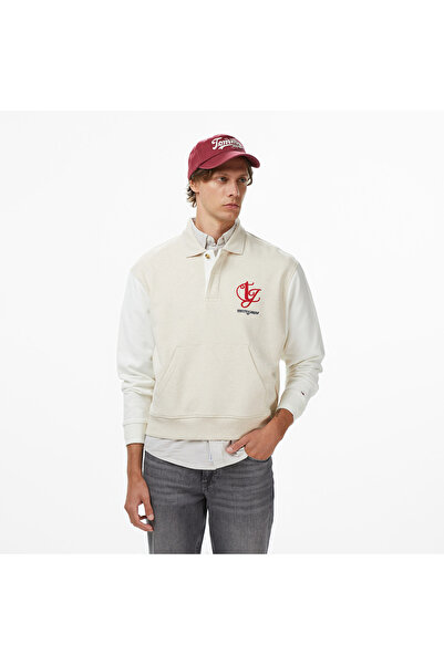 Tommy Hilfiger Tommy Jeans Relax Colorblock Mono Erkek Bej Sweatshirt