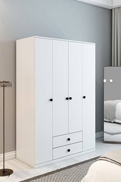 izcodesign 4 Kapaklı 2 Çekmeceli Gardırop - 180 cm Raflı Geniş İç Hacimli Gen...