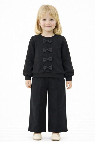 zepkids guler rotund Set trening pentru fete, culoare neagră, cu detaliu fundă
