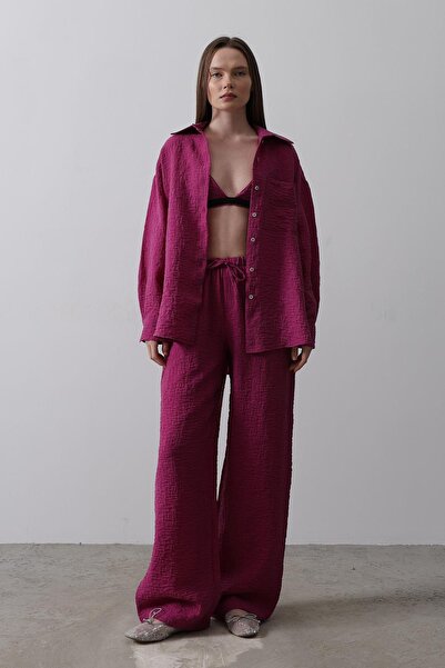 Trend Alaçatı Stili Women's Purple Jacquard 3-Piece Set Vs00497