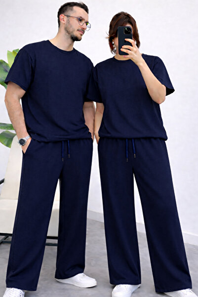 YAKAMEL Çift Özel Erkek Kadın Kısa Kollu Eşofman Takımı (Tekli) Beli İplik Bo...