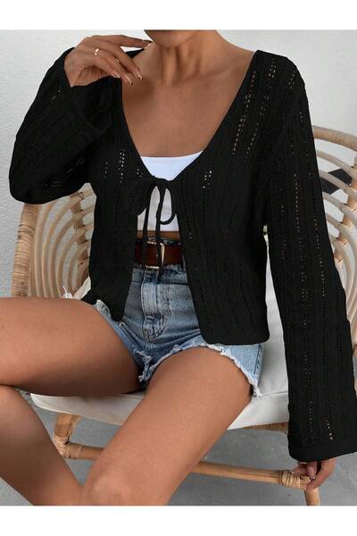 STECCA Cardigan ajurat cu șireturi