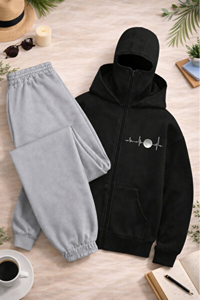 Pink Sky Unisex Snow Masked Ninja Pulse Printed Zippered Hooded Oversized Tra...