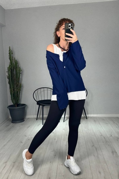lady special Oversized 2-Piece Sweatshirt with Undershirt Inside