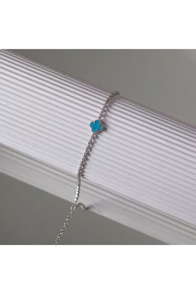 gifttime سوار من الفولاذ المقاوم للصدأ مزين بأحجار زرقاء على شكل أوراق البرسي...