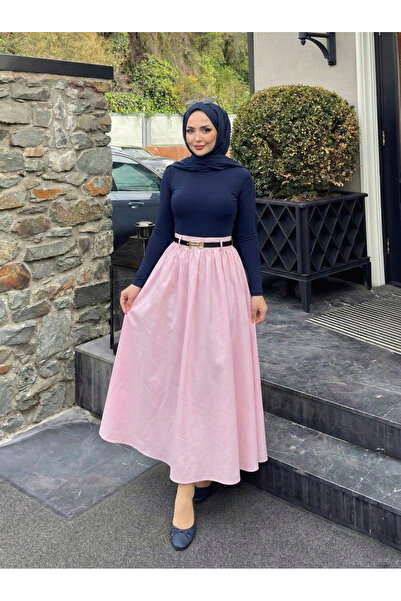 Lunsera Store تنورة تيريكونتون بتفاصيل حزام - وردي
