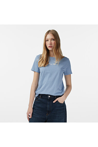 Tommy Hilfiger Classic Script Regular Kadın Mavi T-Shirt