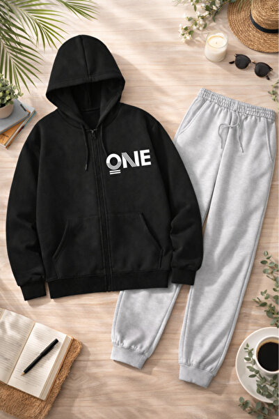 Pink Sky Unisex One Printed Zippered Hooded Sweatshirt & Jogger Tracksuit Set...