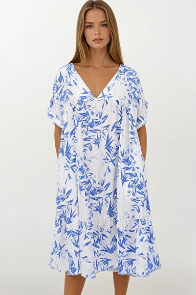 Trend Alaçatı Stili Women's Blue Double-Breasted Collar Skirt Pleated Midi Le...