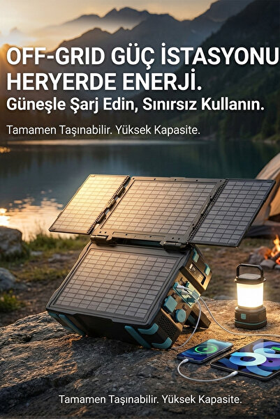 TECHNOMEN Katlanabilir Güneş Panelli Taşınabilir Powebank Solar Jeneratör Kam...