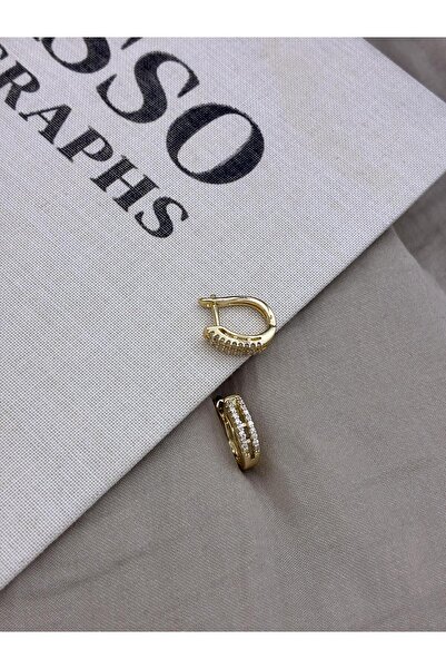 Hedef Bijuteri Gold Color U Shape Double Row Zircon Stone Earrings Cm189