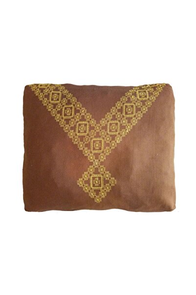 Bosphorus Brown Cushion Hand-Embroidered Large Size with Zipper 63X52X13Cm