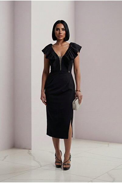 ALFUDO Moda Collection Rochie de seară midi cu guler volanat