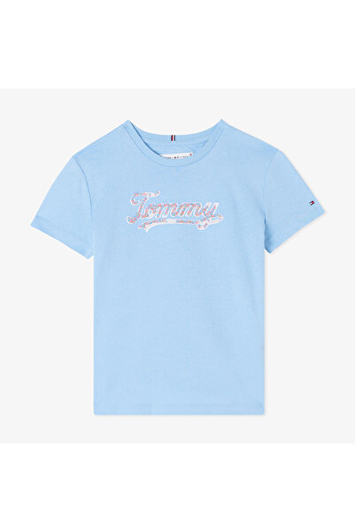 Tommy Hilfiger Script Sequins Çocuk Mavi T-Shirt