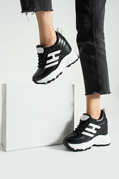 Roshin Shoes New Season White Black Hidden Wedge Heel Sneakers Heel Height To...