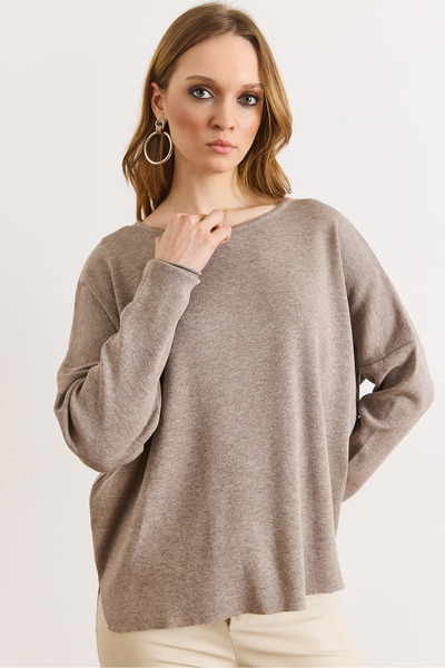 Olalook Women's Mink Crew Neck Soft Textured Transitional Knitwear Sweater Kz...