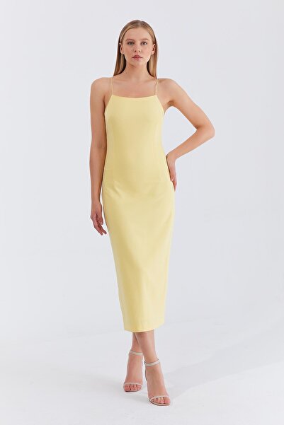 Trend Alaçatı Stili Women's Yellow Strappy Long Dress Vs00425