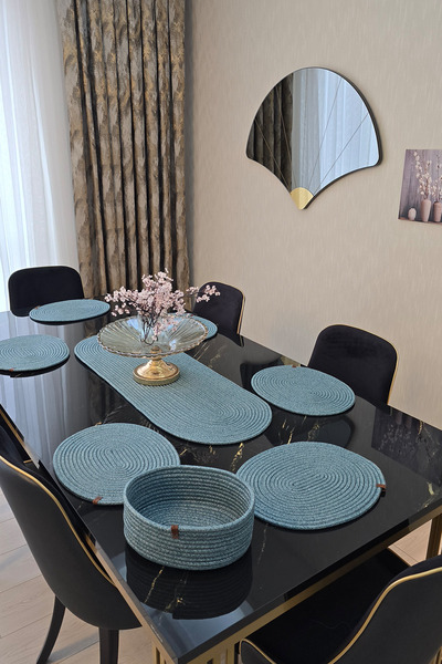 KAAN HOME Set of 6 Oval Supla 1 Runner 1 Decorative Bread Basket Set Patterne...