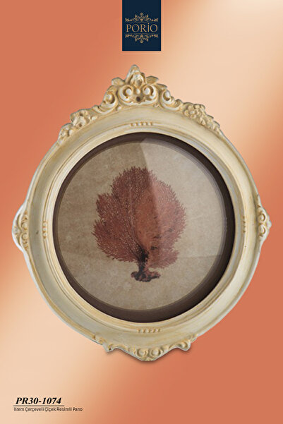 Porio Vintage Ahşap Görünümlü Çiçek Resimli 22*20 Dekoratif Krem Çerçeve Pano...