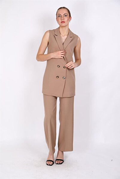 ÖNDER ÖZSOY Long Men's Collar Double-Breasted Hijab Vest & Elastic Wide Leg P...