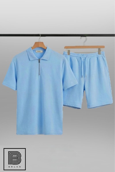 BRLKN Unisex Polo Neck T-Shirt Shorts Set Oversized Vortex Fabric Summer Fabric