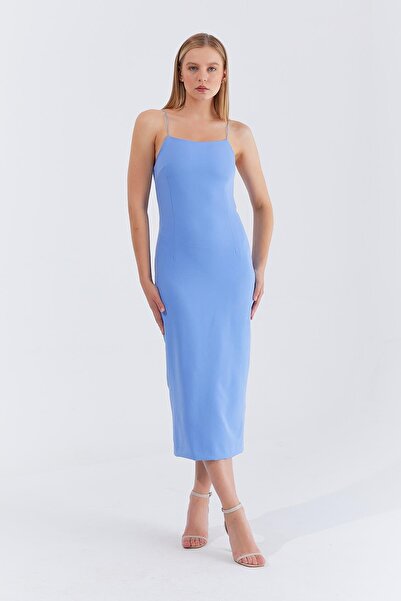 Trend Alaçatı Stili Women's Blue Strappy Long Dress Vs00425