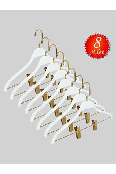 NYN Wooden Nickel Hooked Blouse Skirt Hanger White Color 8 Pieces 8061-çm