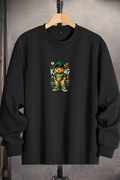 INFLUYENTE Unisex Winter Cotton Bear King Printed Regular Crew Neck Sweatshirt