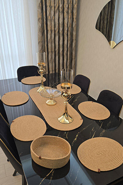 KAAN HOME Set of 6 Oval Supla 1 Runner 1 Decorative Bread Basket Set Patterne...