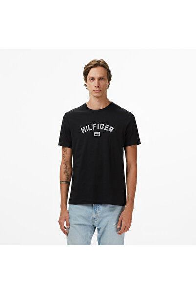 Tommy Hilfiger Flock Varsity Erkek Siyah T-Shirt