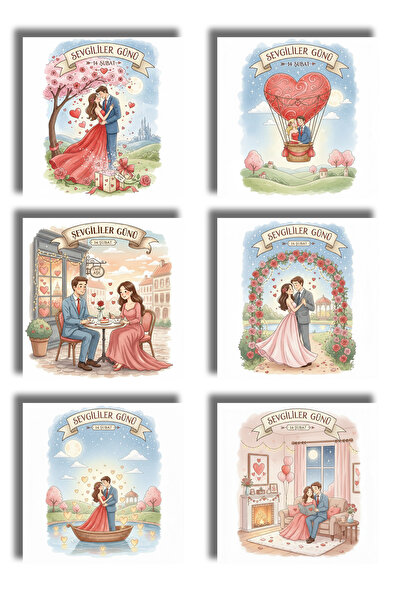 remonz 14 February Valentine's Day Gift Wooden Coasters Set of 6 - Presentati...