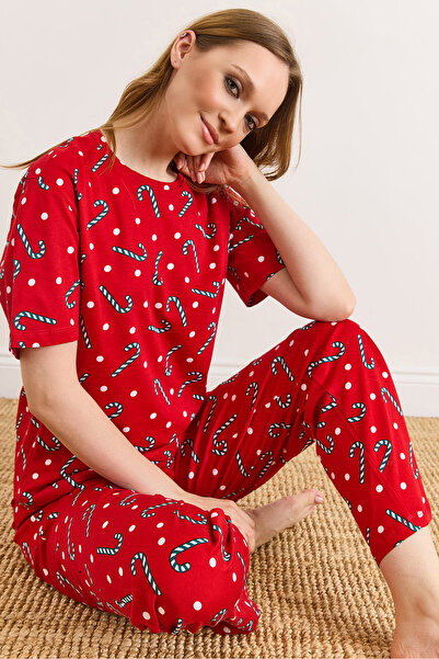 Olalook Γυναικείο σετ κοντομάνικο από 100% βαμβάκι σε χρώμα Candy Red PJM-000...