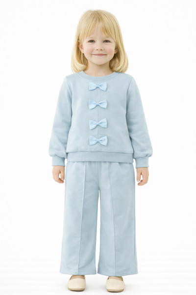 zepkids guler rotund Set trening pentru fete, culoare mentă, cu detalii fundă