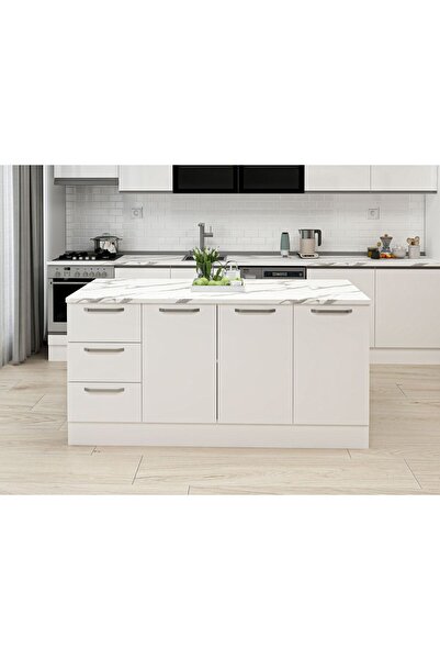 Alvinka 180 Cm Duz Ada Mutfak Dolabı Beyaz Beyaz