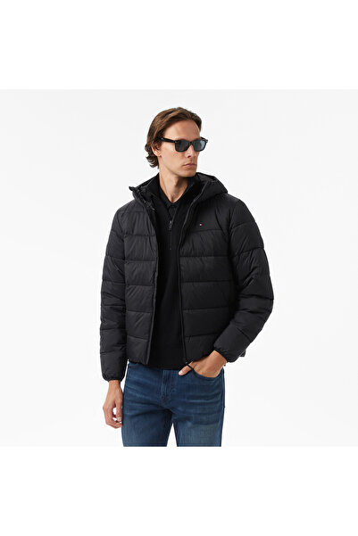 Tommy Hilfiger Men's Brand Logo Quilted Stitched Hooded Black Coat Suitable f...
