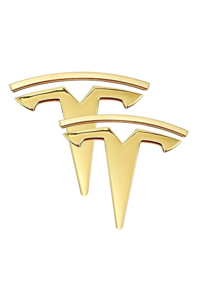 TESLA Model Y - Model 3 Ön Kaput + Arka Bagaj Kapağı Logosu - Altın - 2 Adet Set