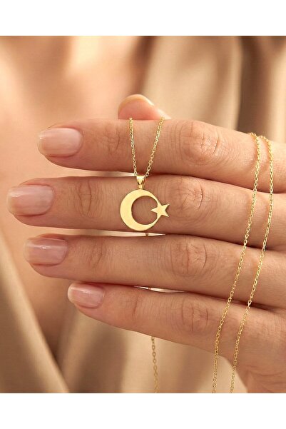 İNDİGO TAKI Sade Küçük Ay Yıldız 14 Ayar Altın Kolye